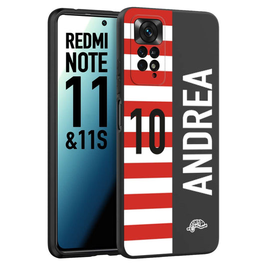CUSTOMIZZA - Custodia cover nera morbida in tpu compatibile per Xiaomi Redmi Note 11 -  Note 11S personalizzata calcio football nome e numero calciatori bianco rossa