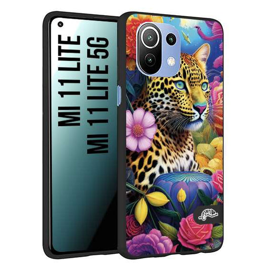 CUSTOMIZZA - Custodia cover nera morbida in tpu compatibile per Xiaomi Mi 11 Lite / Mi 11 Lite 5G astratti donna flower fantasia leopardo ghepardo animali colorati
