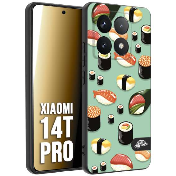 CUSTOMIZZA - Custodia cover nera morbida in tpu compatibile per Xiaomi 14T PRO sushi disegni giapponese nighiri acquamarina verde
