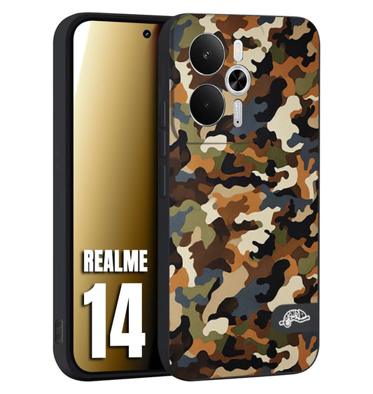 CUSTOMIZZA - Custodia cover nera morbida in tpu compatibile per Realme 14 5G camouflage mimetico militare moderno blu marrone beige