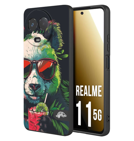 CUSTOMIZZA - Custodia cover nera morbida in tpu compatibile per Oppo Realme 11 5G estate disegnata cocktails animali simpatici panda mojito