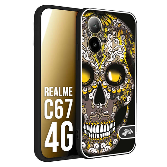 CUSTOMIZZA - Custodia cover nera morbida in tpu compatibile per Oppo C67 4G teschio messicano Mexican skull nero giallo