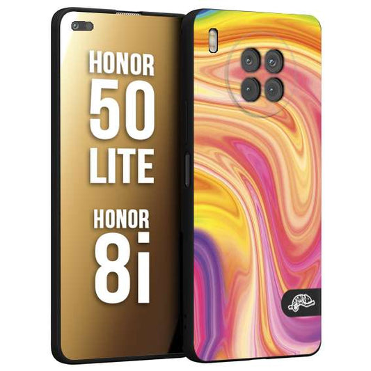 CUSTOMIZZA - Custodia cover nera morbida in tpu compatibile per Honor 8i - Honor 50 LITE colorata fantasia vortice marmo onde rosa fucsia gialla