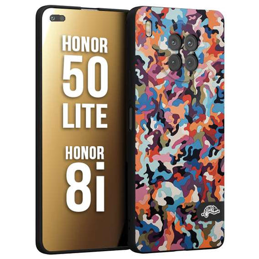 CUSTOMIZZA - Custodia cover nera morbida in tpu compatibile per Honor 8i - Honor 50 LITE camouflage mimetico militare moderno blu arancio rosa