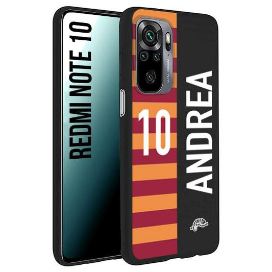 CUSTOMIZZA - Custodia cover nera morbida in tpu compatibile per Xiaomi Redmi Note 10 personalizzata calcio football nome e numero calciatori giallo rossi