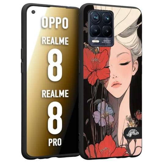 CUSTOMIZZA - Custodia cover nera morbida in tpu compatibile per Realme 8 - 8 PRO woman flower Fantasia Floreale Design Donna e Fiori, Retro Artistico