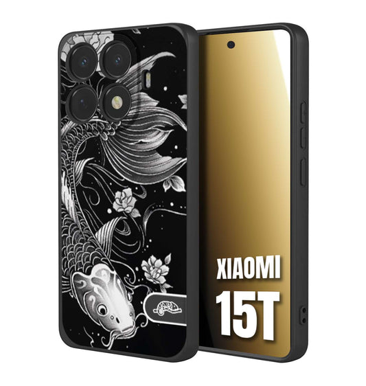 CUSTOMIZZA - Custodia cover nera morbida in tpu compatibile per Xiaomi 15T carpa koi black and white bianco a rilievo disegnato tattoo tatuaggio