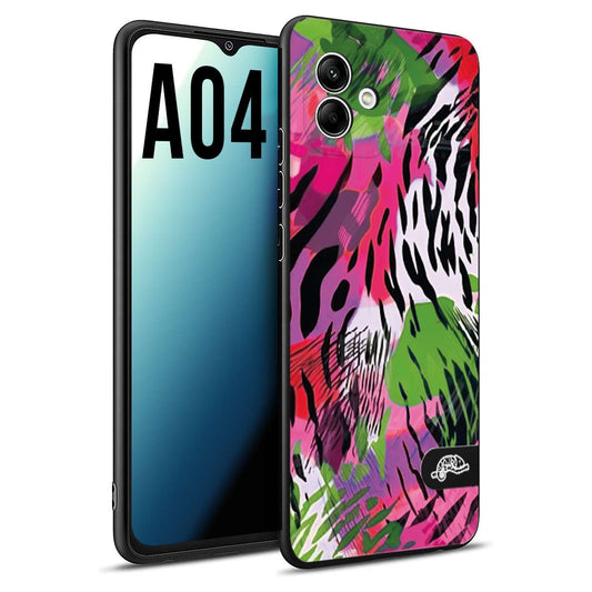 CUSTOMIZZA - Custodia cover nera morbida in tpu compatibile per Samsung A04 leopardato tigrato tiger colorata summer color verde fucsia