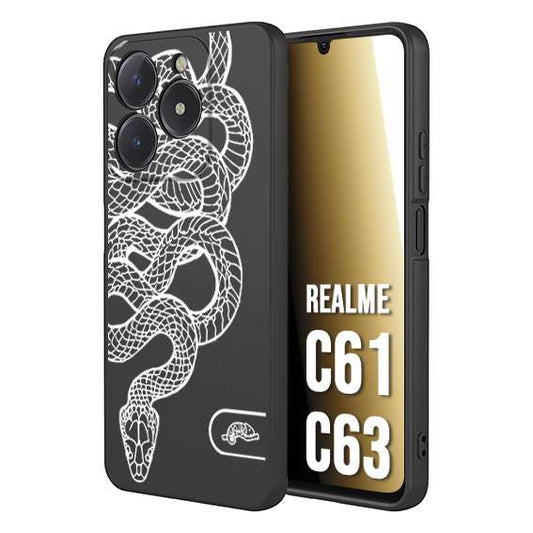 CUSTOMIZZA - Custodia cover nera morbida in tpu compatibile per Oppo C61 - C63 serpente snake bianco a rilievo disegnato tattoo tatuaggio