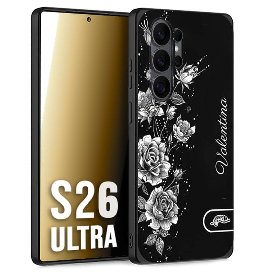CUSTOMIZZA - Custodia cover nera morbida in tpu compatibile per Samsung S26 ULTRA personalizzata rilievo soft touch nome rose fiori donna