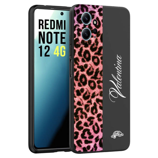 CUSTOMIZZA - Custodia cover nera morbida in tpu compatibile per Xiaomi Redmi Note 12 4G leopardato rosa fucsia personalizzata nome iniziali