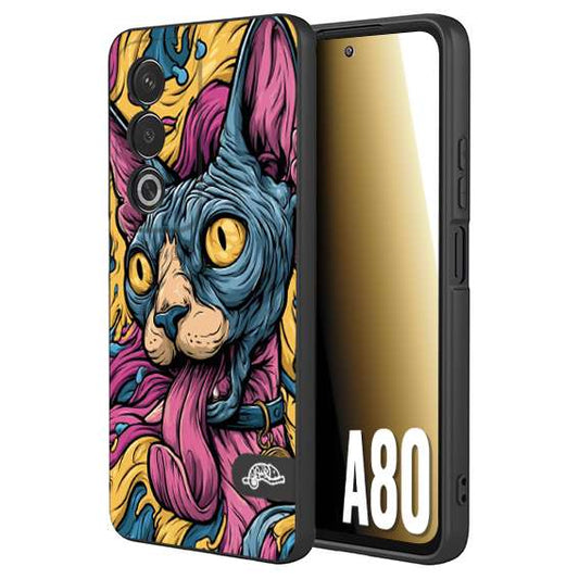 CUSTOMIZZA - Custodia cover nera morbida in tpu compatibile per Oppo A80 Sphynx Colorato Pop Art Psichedelico Gatto Blu Rosa Giallo Artistica Fantasy