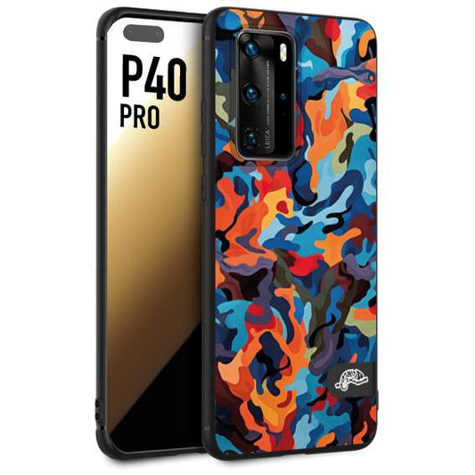 CUSTOMIZZA - Custodia cover nera morbida in tpu compatibile per Huawei P40 PRO camouflage mimetico militare moderno blu arancio rosso