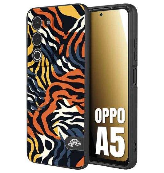 CUSTOMIZZA - Custodia cover nera morbida in tpu compatibile per Oppo A5 leopardato maculato tigrato tiger colorata gialla blu arancio