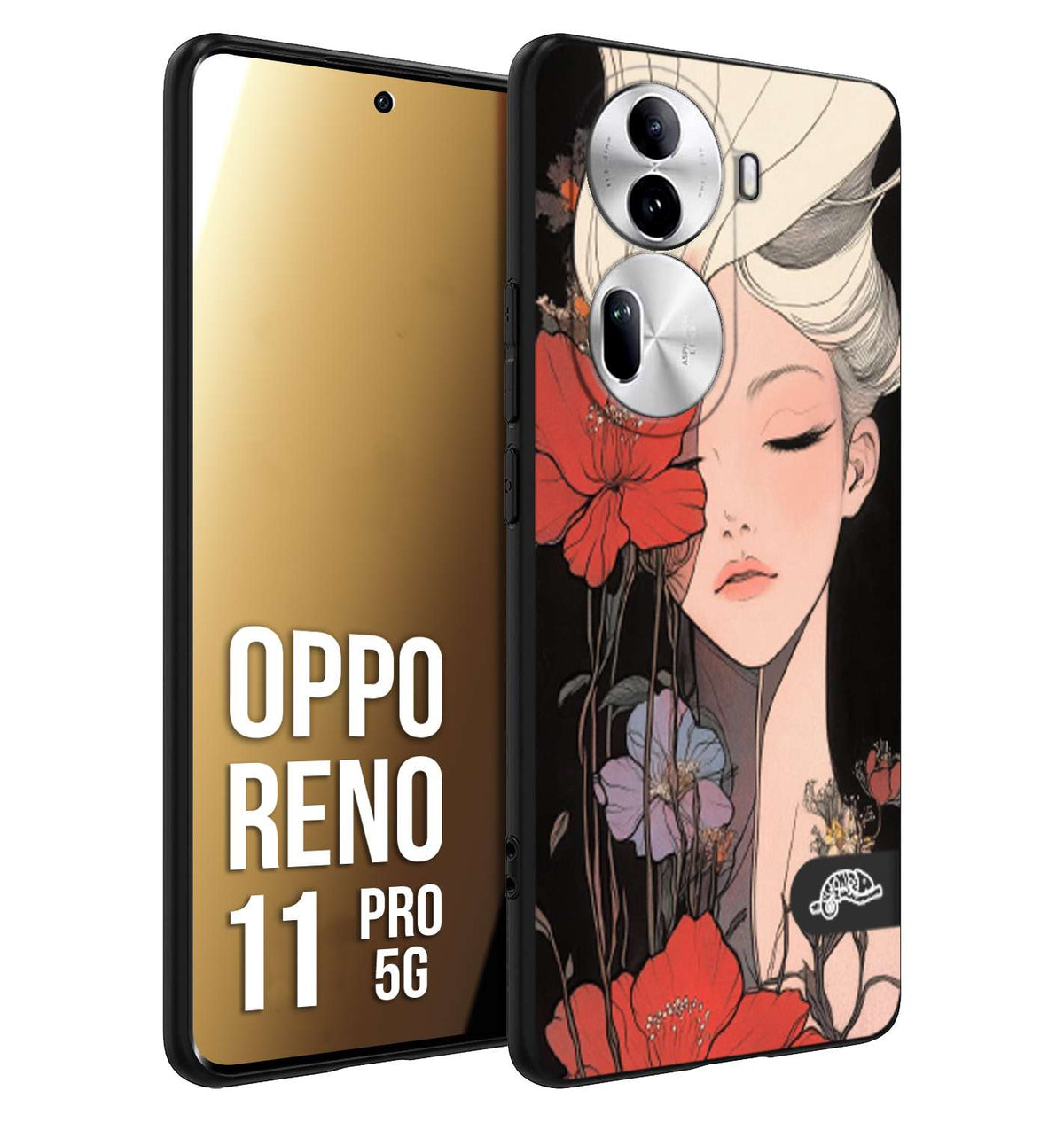 CUSTOMIZZA - Custodia cover nera morbida in tpu compatibile per Oppo Reno 11 PRO 5G woman flower Fantasia Floreale Design Donna e Fiori, Retro Artistico