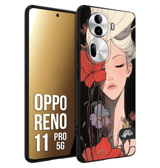 CUSTOMIZZA - Custodia cover nera morbida in tpu compatibile per Oppo Reno 11 PRO 5G woman flower Fantasia Floreale Design Donna e Fiori, Retro Artistico