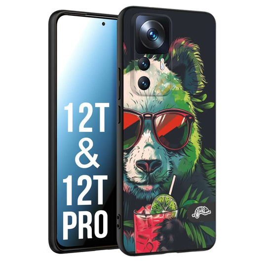 CUSTOMIZZA - Custodia cover nera morbida in tpu compatibile per Xiaomi 12T - 12T PRO estate disegnata cocktails animali simpatici panda mojito