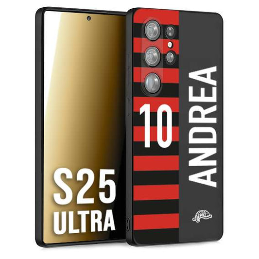 CUSTOMIZZA - Custodia cover nera morbida in tpu compatibile per Samsung S25 ULTRA personalizzata calcio football nome e numero calciatori rossonera