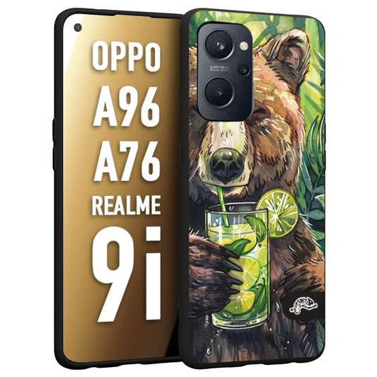 CUSTOMIZZA - Custodia cover nera morbida in tpu compatibile per Oppo Realme 9i - A96 - A76 estate disegnata cocktails animali simpatici orso bear negroni