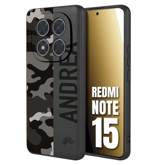 CUSTOMIZZA - Custodia cover nera morbida in tpu compatibile per Xiaomi Redmi Note 15 camouflage mimetico militare personalizzata nome