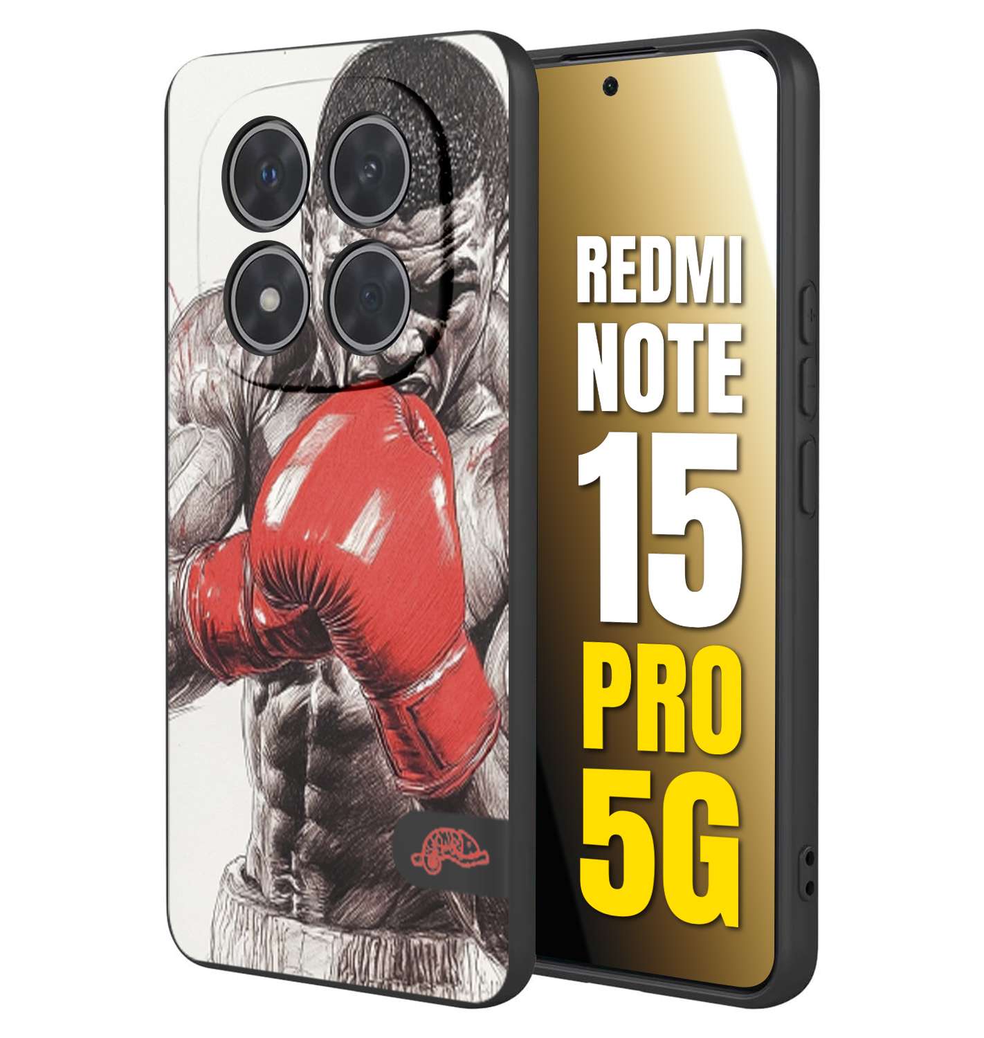 CUSTOMIZZA - Custodia cover nera morbida in tpu compatibile per Xiaomi Redmi Note 15 PRO 5G pugilato pugili disegno tattoo guantoni box pesi massimi gancio