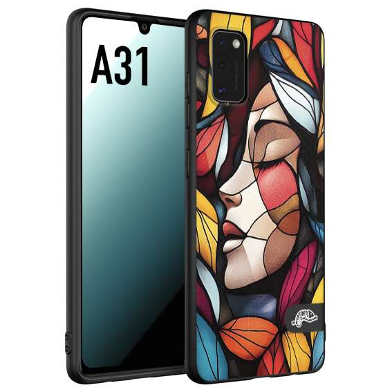 CUSTOMIZZA - Custodia cover nera morbida in tpu compatibile per Samsung A31 Vetrata artistica volto di donna profilo fogliare mosaico di vetro colorato