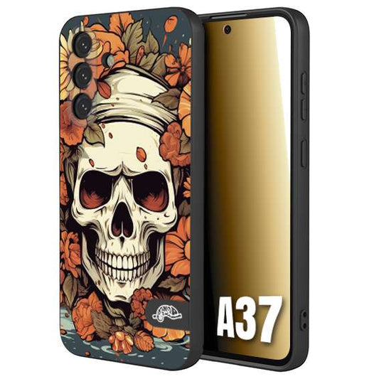 CUSTOMIZZA - Custodia cover nera morbida in tpu compatibile per Samsung A37 teschio skull flowers fiori tattoo disegnato alta definizione