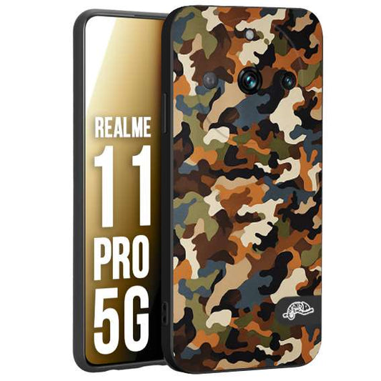 CUSTOMIZZA - Custodia cover nera morbida in tpu compatibile per Oppo Realme 11 PRO 5G camouflage mimetico militare moderno blu marrone beige