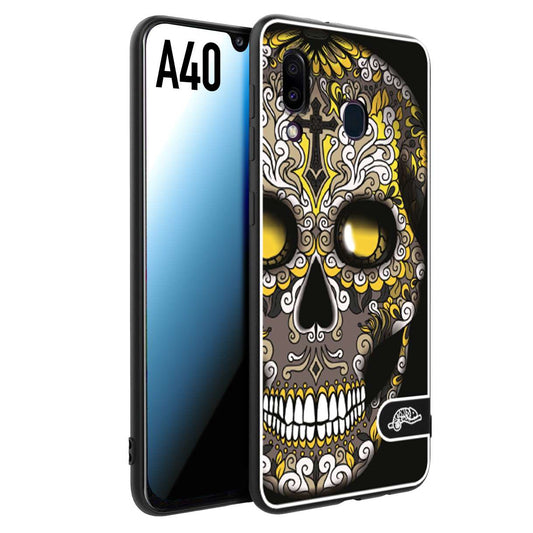 CUSTOMIZZA - Custodia cover nera morbida in tpu compatibile per Samsung A40 effetto marmo marble verde green venature dorato pietra