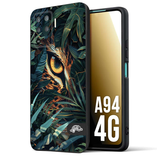 CUSTOMIZZA - Custodia cover nera morbida in tpu compatibile per Oppo A94 4G animali color giungla tropicale occhio di giaguaro felino disegnato