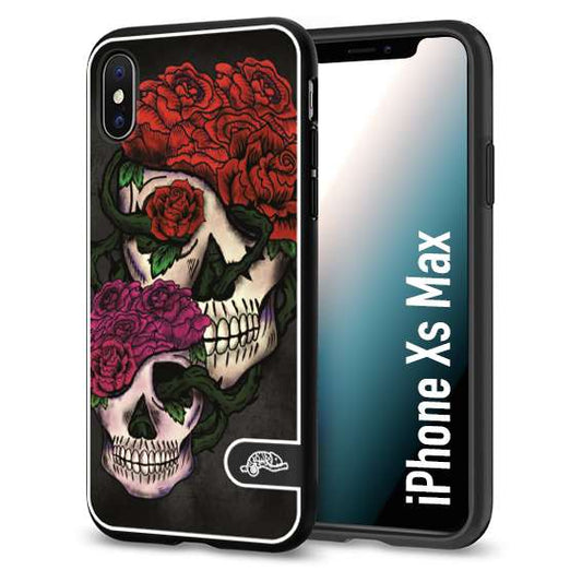 CUSTOMIZZA - Custodia cover nera morbida in tpu compatibile per iPhone XS MAX teschi e rose rosse fucsia skull and roses