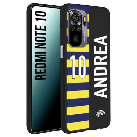 CUSTOMIZZA - Custodia cover nera morbida in tpu compatibile per Xiaomi Redmi Note 10 personalizzata calcio football nome e numero calciatori giallo blu