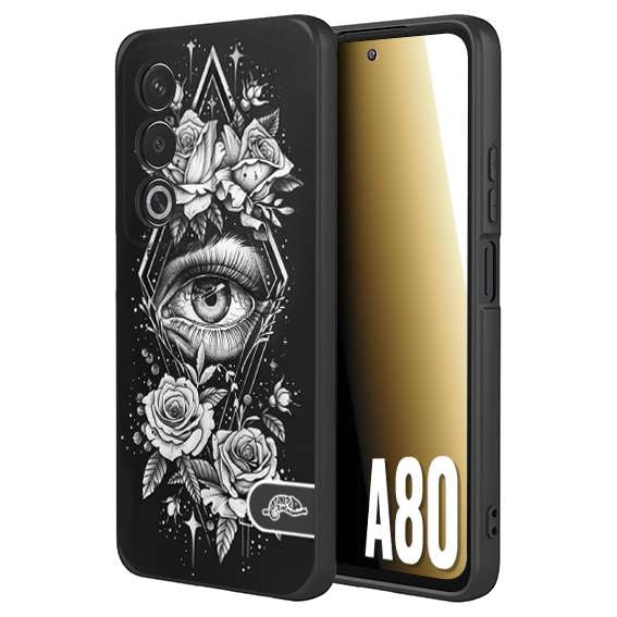 CUSTOMIZZA - Custodia cover nera morbida in tpu compatibile per Oppo A80 occhio fiori rombo geometrico black and white bianco a rilievo disegnato tattoo tatuaggio