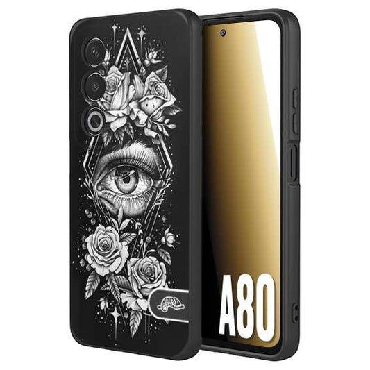 CUSTOMIZZA - Custodia cover nera morbida in tpu compatibile per Oppo A80 occhio fiori rombo geometrico black and white bianco a rilievo disegnato tattoo tatuaggio