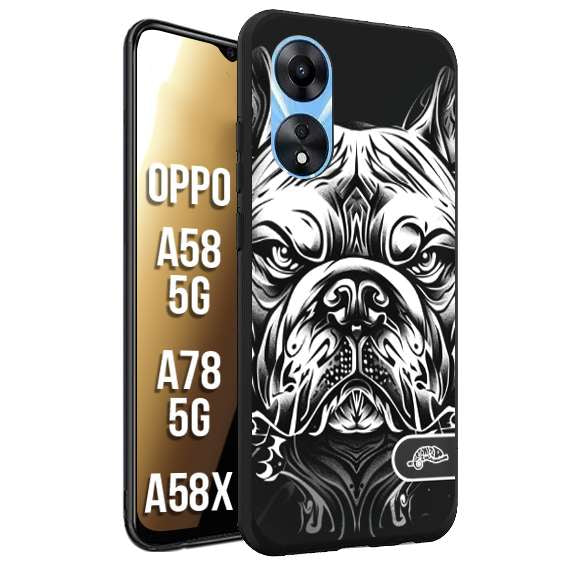 CUSTOMIZZA - Custodia cover nera morbida in tpu compatibile per Oppo A58 5G - A78 5G - A58X bulldog bianco a rilievo disegnato tattoo tatuaggio