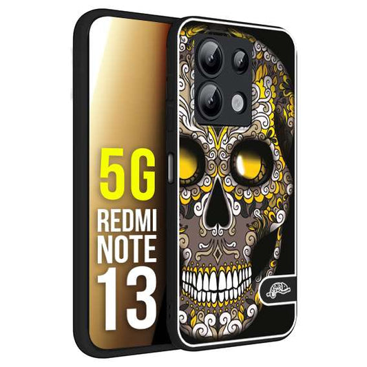 CUSTOMIZZA - Custodia cover nera morbida in tpu compatibile per Xiaomi Redmi Note 13 5G teschio messicano Mexican skull nero giallo