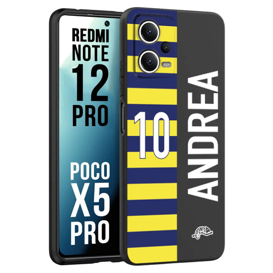 CUSTOMIZZA - Custodia cover nera morbida in tpu compatibile per Xiaomi Redmi Note 12 PRO - POCO X5 PRO personalizzata calcio football nome e numero calciatori giallo blu