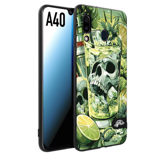 CUSTOMIZZA - Custodia cover nera morbida in tpu compatibile per Samsung A40 Mojito cocktail teschio illustrazione drink lime menta ghiacci tropicale street art