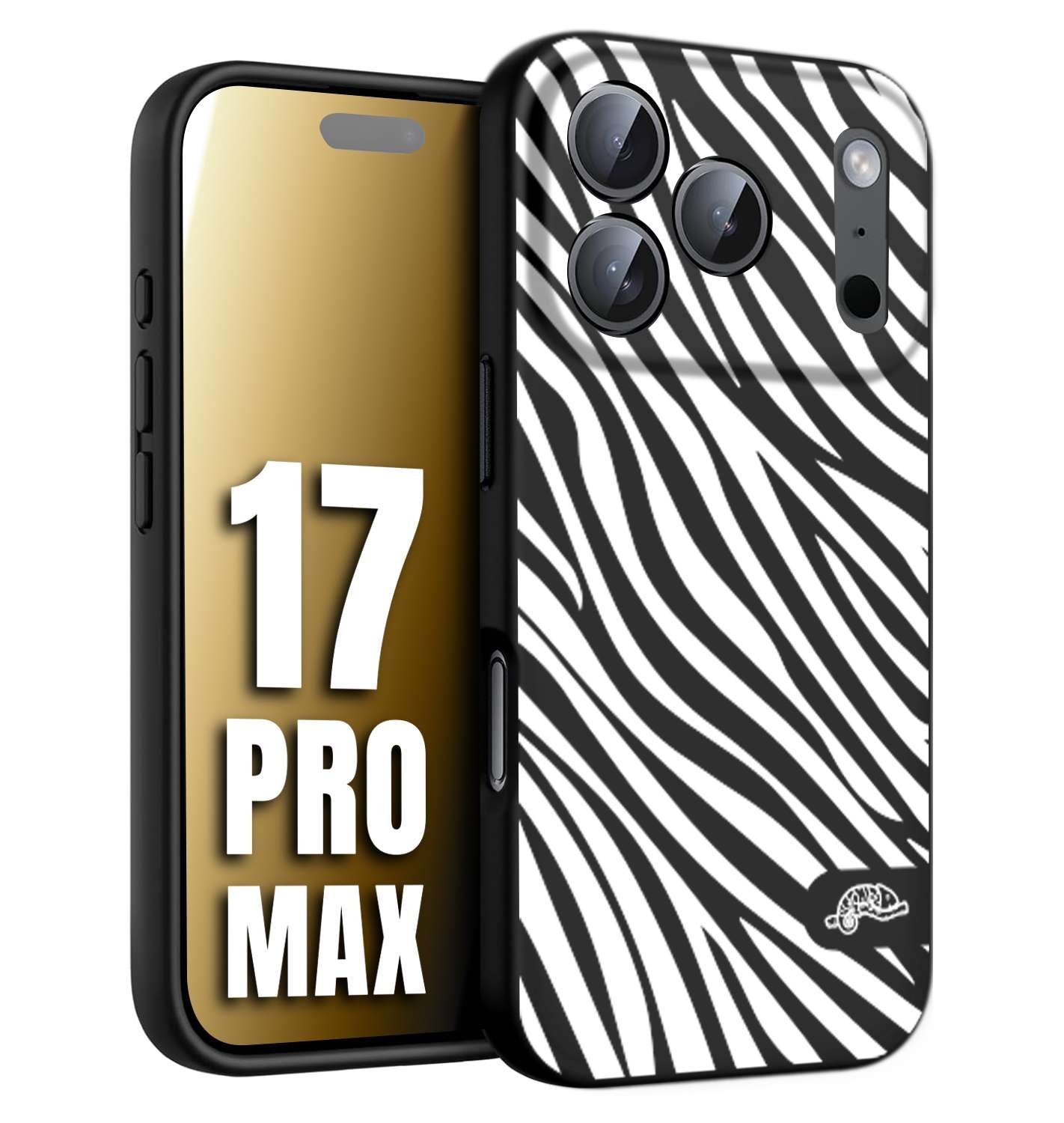 CUSTOMIZZA - Custodia cover nera morbida in tpu compatibile per iPhone 17 PRO MAX zebrata maculata a rilievo soft touch donna bianca