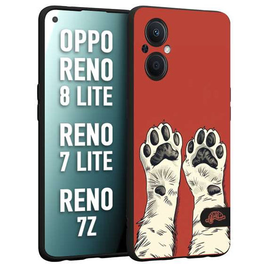 CUSTOMIZZA - Custodia cover nera morbida in tpu compatibile per Oppo Reno 7 Lite - 8 Lite - 7Z zampe di gatto cat paws rossa red disegnata fumetto cartoon