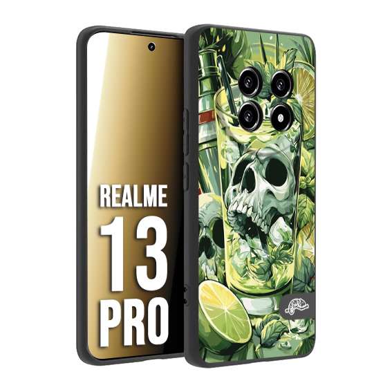 CUSTOMIZZA - Custodia cover nera morbida in tpu compatibile per Realme 13 PRO Mojito cocktail teschio illustrazione drink lime menta ghiacci tropicale street art