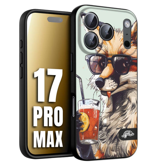 CUSTOMIZZA - Custodia cover nera morbida in tpu compatibile per iPhone 17 PRO MAX estate disegnata cocktails animali simpatici fox volpe negroni