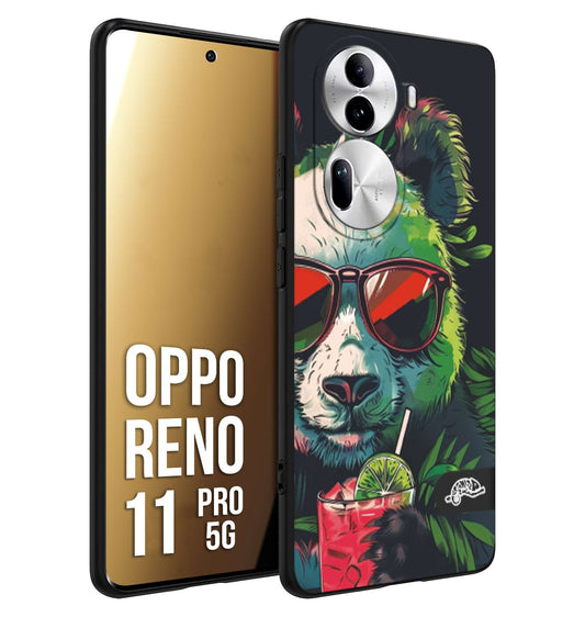 CUSTOMIZZA - Custodia cover nera morbida in tpu compatibile per Oppo Reno 11 PRO 5G estate disegnata cocktails animali simpatici panda mojito