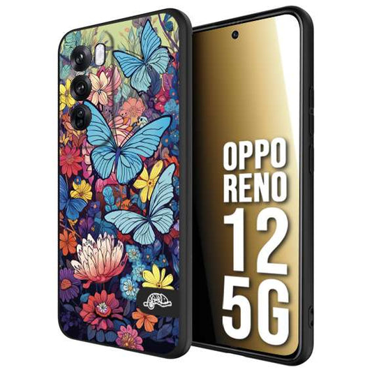 CUSTOMIZZA - Custodia cover nera morbida in tpu compatibile per Oppo Reno 12 5G farfalle butterfly moderno donna disegnate gialla blu rosa