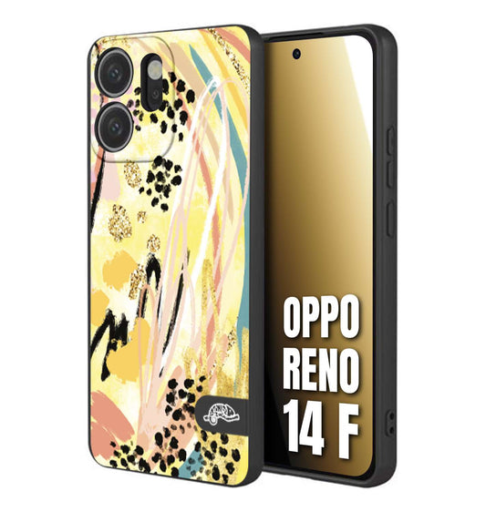CUSTOMIZZA - Custodia cover nera morbida in tpu compatibile per Oppo Reno 14 F astratti donna flower fantasia estate gialla rosa leopardata