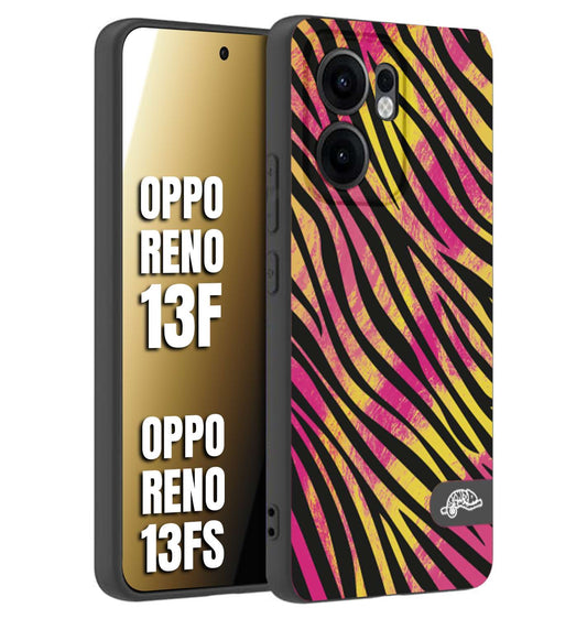 CUSTOMIZZA - Custodia cover nera morbida in tpu compatibile per Oppo Reno 13 F zebrata maculata a rilievo soft touch donna fucsia gialla
