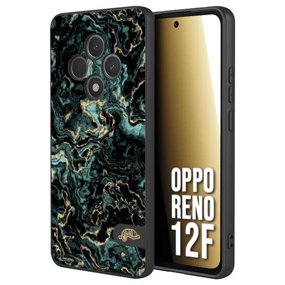 CUSTOMIZZA - Custodia cover nera morbida in tpu compatibile per Oppo Reno 12F effetto marmo marble verde green venature dorato pietra