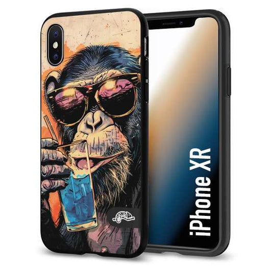 CUSTOMIZZA - Custodia cover nera morbida in tpu compatibile per iPhone Xr estate disegnata cocktails animali simpatici scimmia monkey negroni