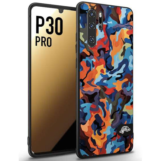 CUSTOMIZZA - Custodia cover nera morbida in tpu compatibile per Huawei P30 PRO camouflage mimetico militare moderno blu arancio rosso