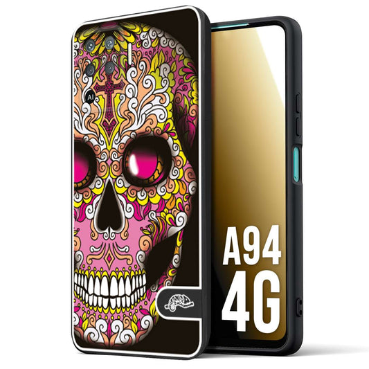 CUSTOMIZZA - Custodia cover nera morbida in tpu compatibile per Oppo A94 4G teschio messicano Mexican skull rosa gialla